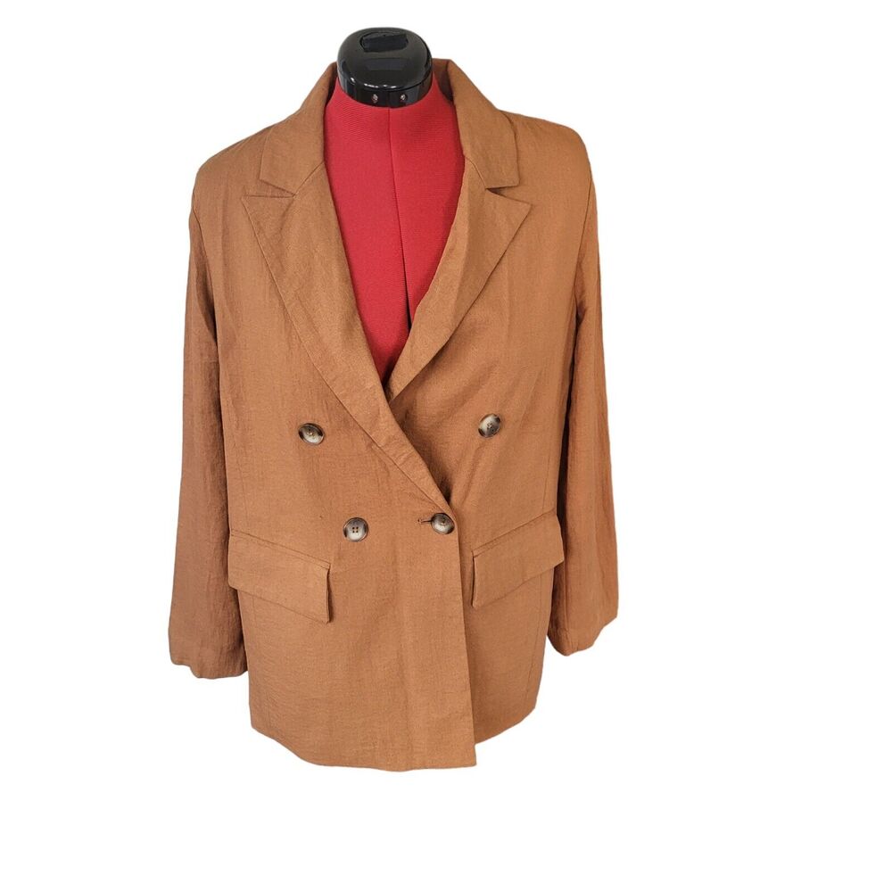 A New Day terra cotta lightweight double breasted blazer, pockets, size large